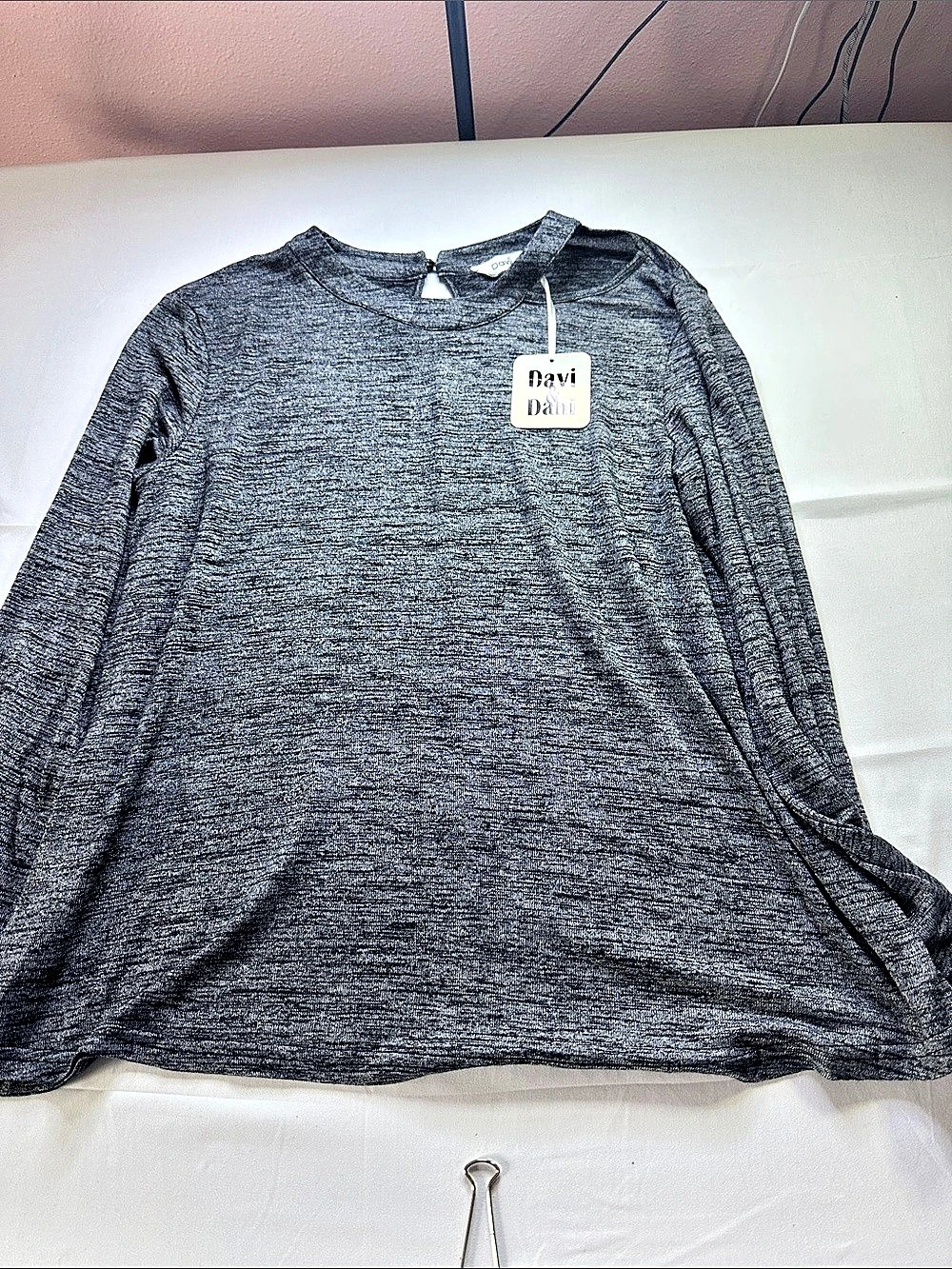 Davi & Dani DT8137R2 Long Sleeve Top in Gray & Black Size Large NWT